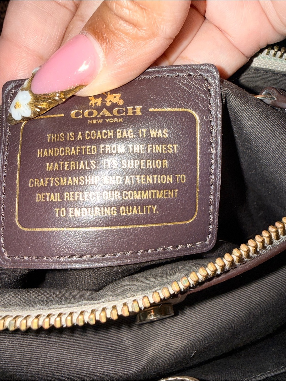 COACH Metallic champagne Gold Satchel with Snake-Print missing one zipper pull - Picture 9 of 12